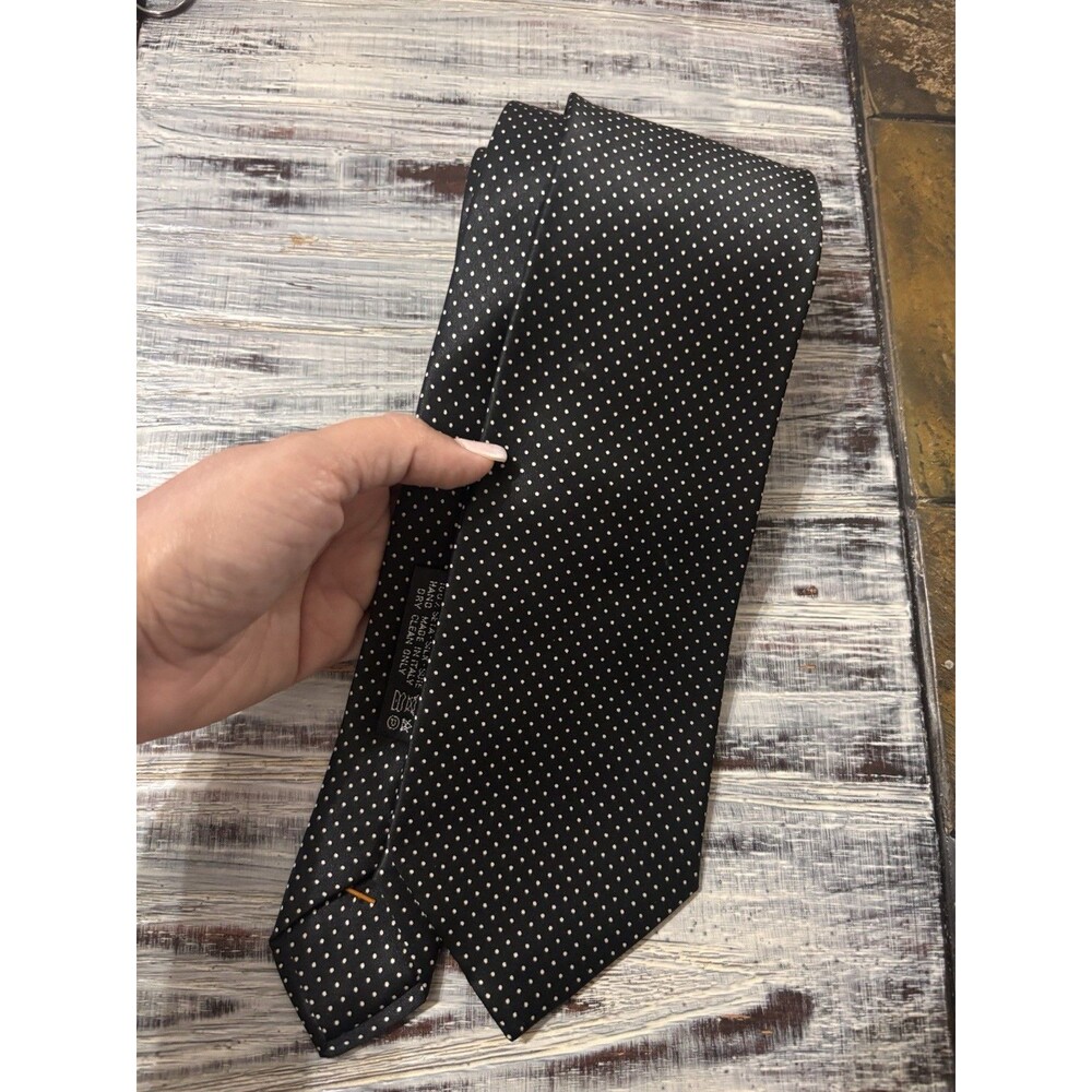 Brioni Men's Micro Polka Dot Silk Tie Black And White Elegant Business Classic - Picture 10 of 10